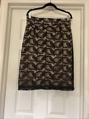 ANTONIO MELANI Black Lace Pencil Skirt with Nude Underlayer